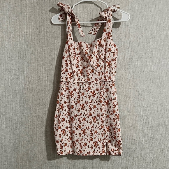 Trixxi Floral Mini Dress - White and Brown - Picture 1 of 2
